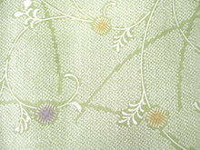 画像をギャラリービューアに読み込む, 洗える着物 コーディネートセット 4点セット 袷 名古屋帯 Lサイズ 黄緑 鹿の子柄 きもの ライトグレー 縞 帯 紫 薄茶 正絹帯揚げ帯締め 植物 グリーン パープル ブラウン 松葉仕立て 小紋 レディース 女性 プレタ 和装 和服