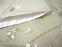 画像をギャラリービューアに読み込む, 洗える着物 コーディネートセット 4点セット 袷 名古屋帯 Lサイズ 黄緑 鹿の子柄 きもの ライトグレー 縞 帯 紫 薄茶 正絹帯揚げ帯締め 植物 グリーン パープル ブラウン 松葉仕立て 小紋 レディース 女性 プレタ 和装 和服