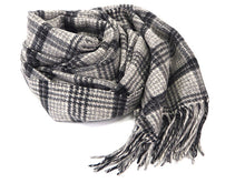 画像をギャラリービューアに読み込む, ストール 大判 カシミヤ ウール レディース グレー チェック ピュアウール 灰色 千鳥格子 フリンジ 羽織 ショール マフラー 肩掛け ひざ掛け カジュアル おしゃれ 秋 冬 防寒 女性 和装 洋服 あす楽