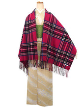 画像をギャラリービューアに読み込む, ストール 大判 ウール レディース 濃いピンク チェック ピュアウール フリンジ 羽織 ショール マフラー 肩掛け ひざ掛け カジュアル おしゃれ 秋 冬 防寒 女性 和装 洋服 あす楽