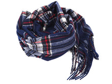 画像をギャラリービューアに読み込む, ストール 大判 ウール レディース ブルー チェック ピュアウール 青 フリンジ 羽織 ショール マフラー 肩掛け ひざ掛け カジュアル おしゃれ 秋 冬 防寒 女性 和装 洋服 あす楽