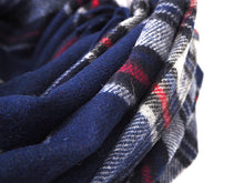 画像をギャラリービューアに読み込む, ストール 大判 ウール レディース ブルー チェック ピュアウール 青 フリンジ 羽織 ショール マフラー 肩掛け ひざ掛け カジュアル おしゃれ 秋 冬 防寒 女性 和装 洋服 あす楽