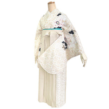 画像をギャラリービューアに読み込む, 袴セット 卒業式 アイボリー地牡丹 二尺袖着物 ベージュ レース 袴 セット 小紋柄 小学生 大学生 専門学校