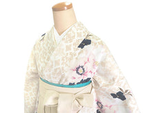 画像をギャラリービューアに読み込む, 袴セット 卒業式 アイボリー地牡丹 二尺袖着物 ベージュ レース 袴 セット 小紋柄 小学生 大学生 専門学校