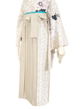 画像をギャラリービューアに読み込む, 袴セット 卒業式 アイボリー地牡丹 二尺袖着物 ベージュ レース 袴 セット 小紋柄 小学生 大学生 専門学校