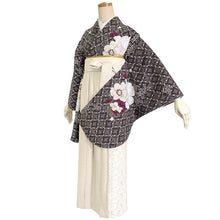 画像をギャラリービューアに読み込む, 袴セット 卒業式 ブラウン地牡丹 二尺袖着物 ベージュ レース 袴 セット 小紋柄 小学生 大学生 専門学校