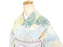 画像をギャラリービューアに読み込む, 袴セット 二尺袖 袴 袴下帯3点セット ブルー地菊柄着物・ライトグレー袴 卒業式 謝恩会に 小学生 大学生