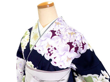 画像をギャラリービューアに読み込む, 袴セット 二尺袖 袴 袴下帯3点セット ネイビー地雪輪と牡丹・ライトグレー袴 卒業式 謝恩会に 小学生 大学生