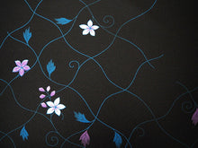 画像をギャラリービューアに読み込む, 着物 洗える着物 反物 レディース セミオーダー 仕立て付 黒 花 蔓 XS S M L XL 袷 単衣 和装 和服 女性 小紋 ハナエモリ 送料無料 きもの 羽織 コート ポリエステル