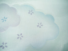 画像をギャラリービューアに読み込む, 帯揚げ 帯締め セット 正絹 カジュアル向き 平組 深水色 雲に桜柄 花 帯あげ 深水色 白 帯〆 和装 小物 レディース 女性 婦人 おびあげ おびじめ ネコポス便可能 あす楽