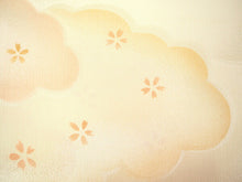 画像をギャラリービューアに読み込む, 帯揚げ 帯締め セット 正絹 カジュアル向き 丸組 薄杏色 雲に桜柄 花 帯あげ 橙 クリームイエロー 帯〆 和装 小物 レディース 女性 婦人 おびあげ おびじめ ネコポス便可能 あす楽