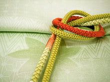 画像をギャラリービューアに読み込む, 帯揚げ 帯締め セット 正絹 カジュアル向き 丸組 薄グリーン 麻の葉 紅葉 帯あげ 抹茶 朱色 帯〆 和装 小物 レディース 女性 婦人 おびあげ おびじめ ネコポス便可能 あす楽