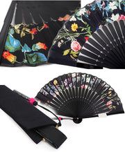 画像をギャラリービューアに読み込む, 扇子 扇子袋 2点セット 6柄 桐箱入り 黒 紺 クリーム ピンク ベージュ 鉄線 芙蓉 花柄 更紗刺繍 和柄 ギフト 母の日 レディース プレゼント 実用的