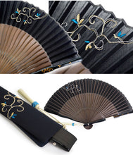 画像をギャラリービューアに読み込む, 扇子 扇子袋 2点セット 6柄 桐箱入り 黒 紺 クリーム ピンク ベージュ 鉄線 芙蓉 花柄 更紗刺繍 和柄 ギフト 母の日 レディース プレゼント 実用的