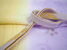 画像をギャラリービューアに読み込む, 帯揚げ 帯締め セット 絹 藤色 イエロー ぼかし 帯揚 薄紫 帯締 南天 よろけ縞 地紋 パープル ゴールド 高麗 平打ち 金 訪問着 付け下げ 色無地 フォーマル お出かけ 和装小物 着付け小物 着物 和服 和装 レディース 女性 帯あげ 帯〆 送料無料 あす楽