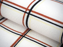 画像をギャラリービューアに読み込む, 洗える着物 コーディネートセット 4点セット 袷 名古屋帯 Mサイズ 白地 赤茶 大きい格子 きもの 灰茶 幾何学柄 帯 薄抹茶 濃オレンジ 正絹帯揚げ帯締め ホワイト ブラウン 松葉仕立て 小紋 レディース 女性 プレタ 和装 和服