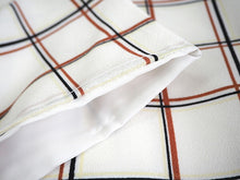 画像をギャラリービューアに読み込む, 洗える着物 コーディネートセット 4点セット 袷 名古屋帯 Mサイズ 白地 赤茶 大きい格子 きもの 灰茶 幾何学柄 帯 薄抹茶 濃オレンジ 正絹帯揚げ帯締め ホワイト ブラウン 松葉仕立て 小紋 レディース 女性 プレタ 和装 和服