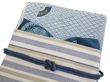 画像をギャラリービューアに読み込む, 洗える着物 コーディネートセット 4点セット 袷 名古屋帯 Mサイズ 白地 青 青海波 扇 きもの グレー 緑 縞 帯 ブルー 正絹帯揚げ帯締め グリーン 松葉仕立て 小紋 レディース 女性 プレタ 和装 和服