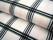 画像をギャラリービューアに読み込む, 洗える着物 コーディネートセット 4点セット 袷 名古屋帯 Mサイズ 白地 オレンジ 黒 格子 きもの 黒 華紋 帯 薄青 アイスブルー ピンク 正絹帯揚げ帯締め ホワイト ブラック 松葉仕立て 小紋 レディース 女性 プレタ 和装 和服