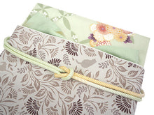 画像をギャラリービューアに読み込む, 洗える着物 コーディネートセット 4点セット 袷 名古屋帯 Mサイズ 薄緑 花 七宝 きもの グレーベージュ 花唐草 猫 帯 ライトグリーン 正絹帯揚げ帯締め 動物柄 松葉仕立て 小紋 レディース 女性 プレタ 和装 和服