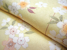 画像をギャラリービューアに読み込む, 洗える着物 コーディネートセット 4点セット 袷 名古屋帯 Mサイズ 玉子色 桜 きもの 灰茶 幾何学柄 帯 渋緑 オレンジ 正絹帯揚げ帯締め 黄色 イエロー ブラウン 花 松葉仕立て 小紋 レディース 女性 プレタ 和装 和服
