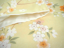 画像をギャラリービューアに読み込む, 洗える着物 コーディネートセット 4点セット 袷 名古屋帯 Mサイズ 玉子色 桜 きもの 灰茶 幾何学柄 帯 渋緑 オレンジ 正絹帯揚げ帯締め 黄色 イエロー ブラウン 花 松葉仕立て 小紋 レディース 女性 プレタ 和装 和服