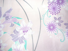 画像をギャラリービューアに読み込む, 洗える着物 コーディネートセット 4点セット 袷 名古屋帯 Lサイズ 薄ピンク 百合 菊 なでしこ きもの カーキ 花 帯 薄オレンジ クリーム色 正絹帯揚げ帯締め 松葉仕立て 小紋 レディース 女性 プレタ 和装 和服