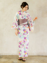 画像をギャラリービューアに読み込む, 浴衣 単品 レディース 白地 ベージュ 市松 菊 牡丹 桜 ピンク 単品 フリーサイズ 大人 ゆかた yukata 綿 粋 レトロ モダン 和装 和服 女性 夏祭り 花火大会