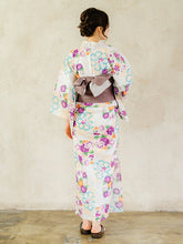 画像をギャラリービューアに読み込む, 浴衣 単品 レディース 白地 ベージュ 市松 菊 牡丹 桜 ピンク 単品 フリーサイズ 大人 ゆかた yukata 綿 粋 レトロ モダン 和装 和服 女性 夏祭り 花火大会