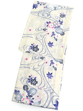 画像をギャラリービューアに読み込む, 浴衣 単品 レディース オフホワイト地 水色 流水 桜 ピンク 単品 フリーサイズ 大人 ゆかた yukata 綿 粋 レトロ モダン 和装 和服 女性 夏祭り 花火大会