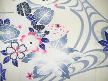 画像をギャラリービューアに読み込む, 浴衣 単品 レディース オフホワイト地 水色 流水 桜 ピンク 単品 フリーサイズ 大人 ゆかた yukata 綿 粋 レトロ モダン 和装 和服 女性 夏祭り 花火大会