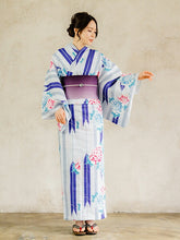 画像をギャラリービューアに読み込む, 浴衣 単品 レディース 薄水色地 青 矢羽根 牡丹 ピンク 単品 フリーサイズ 大人 ゆかた yukata 綿 粋 レトロ モダン 和装 和服 女性 夏祭り 花火大会