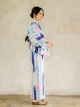 画像をギャラリービューアに読み込む, 浴衣 単品 レディース 薄水色地 青 矢羽根 牡丹 ピンク 単品 フリーサイズ 大人 ゆかた yukata 綿 粋 レトロ モダン 和装 和服 女性 夏祭り 花火大会