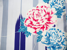 画像をギャラリービューアに読み込む, 浴衣 単品 レディース 薄水色地 青 矢羽根 牡丹 ピンク 単品 フリーサイズ 大人 ゆかた yukata 綿 粋 レトロ モダン 和装 和服 女性 夏祭り 花火大会