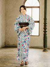 画像をギャラリービューアに読み込む, 浴衣 単品 レディース 白地 深緑 麻の葉 雪輪 桜 菊 ピンク ブルー 青 単品 フリーサイズ 大人 ゆかた yukata 綿 粋 レトロ モダン 和装 和服 女性 夏祭り 花火大会
