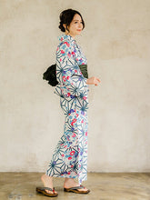 画像をギャラリービューアに読み込む, 浴衣 単品 レディース 白地 深緑 麻の葉 雪輪 桜 菊 ピンク ブルー 青 単品 フリーサイズ 大人 ゆかた yukata 綿 粋 レトロ モダン 和装 和服 女性 夏祭り 花火大会