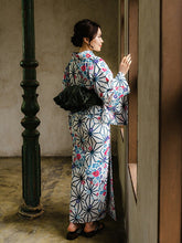 画像をギャラリービューアに読み込む, 浴衣 単品 レディース 白地 深緑 麻の葉 雪輪 桜 菊 ピンク ブルー 青 単品 フリーサイズ 大人 ゆかた yukata 綿 粋 レトロ モダン 和装 和服 女性 夏祭り 花火大会
