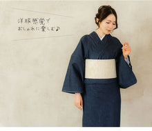 画像をギャラリービューアに読み込む, デニム着物 レディース ネイビー M L サイズ カジュアル着物 綿 無地 デニム 着物 普段着 おしゃれ 和装 和服