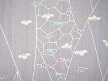 画像をギャラリービューアに読み込む, 着物 洗える着物 反物 夏用 紗 単衣 セミオーダー 仕立て付 灰紫色 線 ライン アヤメ 菖蒲 パープル レディース XS S M L XL 仕立て込み 小紋 カジュアル お洒落着 夏 夏物 夏着物 和つう watuu 新品 販売 購入