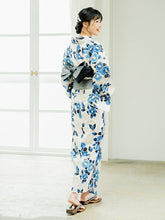 画像をギャラリービューアに読み込む, 浴衣 単品 レディース オフホワイト地 椿 ブルー 白 水色 単品 フリーサイズ 大人 ゆかた yukata 綿 粋 レトロ モダン 和装 和服 女性 夏祭り 花火大会