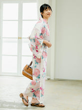 画像をギャラリービューアに読み込む, 浴衣 単品 レディース 白地 ストライプ 菊 ホワイト ピンク パープル 薄紫 単品 フリーサイズ 大人 ゆかた yukata 綿 粋 レトロ モダン 和装 和服 女性 夏祭り 花火大会