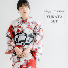 画像をギャラリービューアに読み込む, 浴衣セット レディース 渋赤地菊尽くし 浴衣 白・黒変わり市松 帯 セット 単衣帯 変わり織生地 花火大会 夏祭り ビアガーデン 夏 お出かけ 和装 和服 レディースファッション 2023