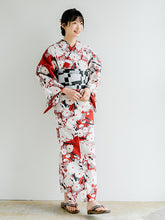 画像をギャラリービューアに読み込む, 浴衣セット レディース 渋赤地菊尽くし 浴衣 白・黒変わり市松 帯 セット 単衣帯 変わり織生地 花火大会 夏祭り ビアガーデン 夏 お出かけ 和装 和服 レディースファッション 2023