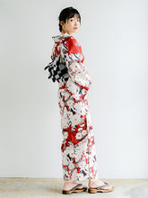 画像をギャラリービューアに読み込む, 浴衣セット レディース 渋赤地菊尽くし 浴衣 白・黒変わり市松 帯 セット 単衣帯 変わり織生地 花火大会 夏祭り ビアガーデン 夏 お出かけ 和装 和服 レディースファッション 2023