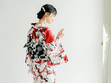 画像をギャラリービューアに読み込む, 浴衣セット レディース 渋赤地菊尽くし 浴衣 白・黒変わり市松 帯 セット 単衣帯 変わり織生地 花火大会 夏祭り ビアガーデン 夏 お出かけ 和装 和服 レディースファッション 2023