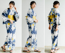 画像をギャラリービューアに読み込む, 浴衣セット レディース 紺地紫陽花 浴衣 からし地七宝地紋 帯 セット 単衣帯 変わり織生地 花火大会 夏祭り ビアガーデン 夏 お出かけ 和装 和服 レディースファッション 2023