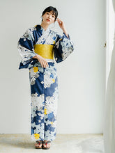 画像をギャラリービューアに読み込む, 浴衣セット レディース 紺地紫陽花 浴衣 からし地七宝地紋 帯 セット 単衣帯 変わり織生地 花火大会 夏祭り ビアガーデン 夏 お出かけ 和装 和服 レディースファッション 2023