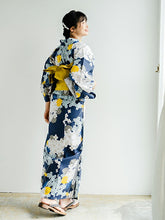 画像をギャラリービューアに読み込む, 浴衣セット レディース 紺地紫陽花 浴衣 からし地七宝地紋 帯 セット 単衣帯 変わり織生地 花火大会 夏祭り ビアガーデン 夏 お出かけ 和装 和服 レディースファッション 2023