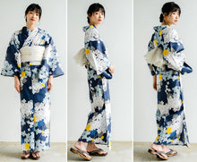 画像をギャラリービューアに読み込む, 浴衣セット レディース 紺地紫陽花 オフホワイト 兵児帯 セット へこ帯 浴衣 セット 2023 夏祭り 花火大会 ビアガーデン 夏 お出かけ おしゃれ レディースファッション