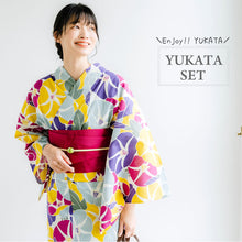 画像をギャラリービューアに読み込む, 浴衣セット レディース 生成り地カラフル朝顔 浴衣 ワイン地幾何学 帯 セット 単衣帯 変わり織生地 花火大会 夏祭り ビアガーデン 夏 お出かけ 和装 和服 レディースファッション 2023
